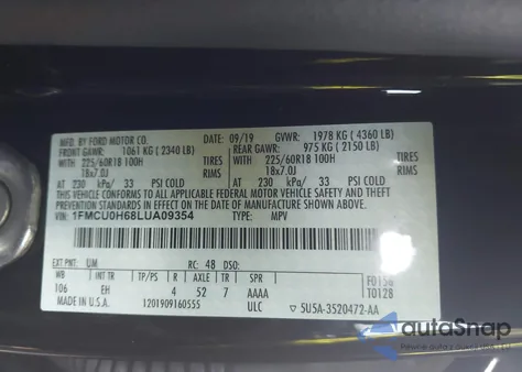 2020 Ford Escape Sel from USA, damaged, VIN 1FMCU0H68LUA09354